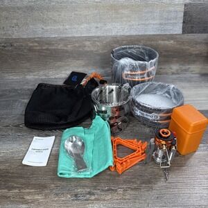 Odoland 6pcs Camping Cookware Mess Kit with Lightweight Pot, Stove, Spork and...